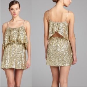 Lovers + Friends Gold Sequin Open Back Mini Dress